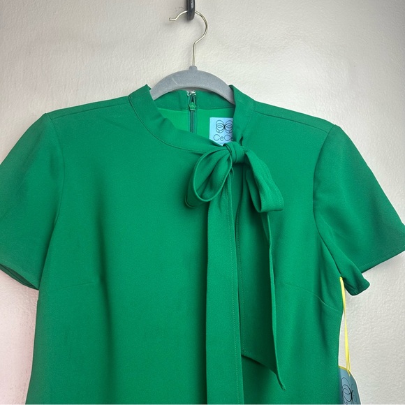 CeCe Women’s Tie Neck Mini Shift dress in Lush Green Sz 2 - Picture 4 of 11